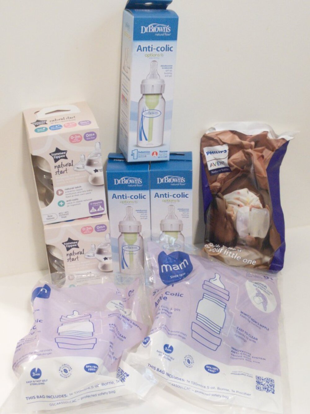 NWT Assorted Sample Bottles Dr. Brown's Tommee Tippee mam Philips Anti-Colic New